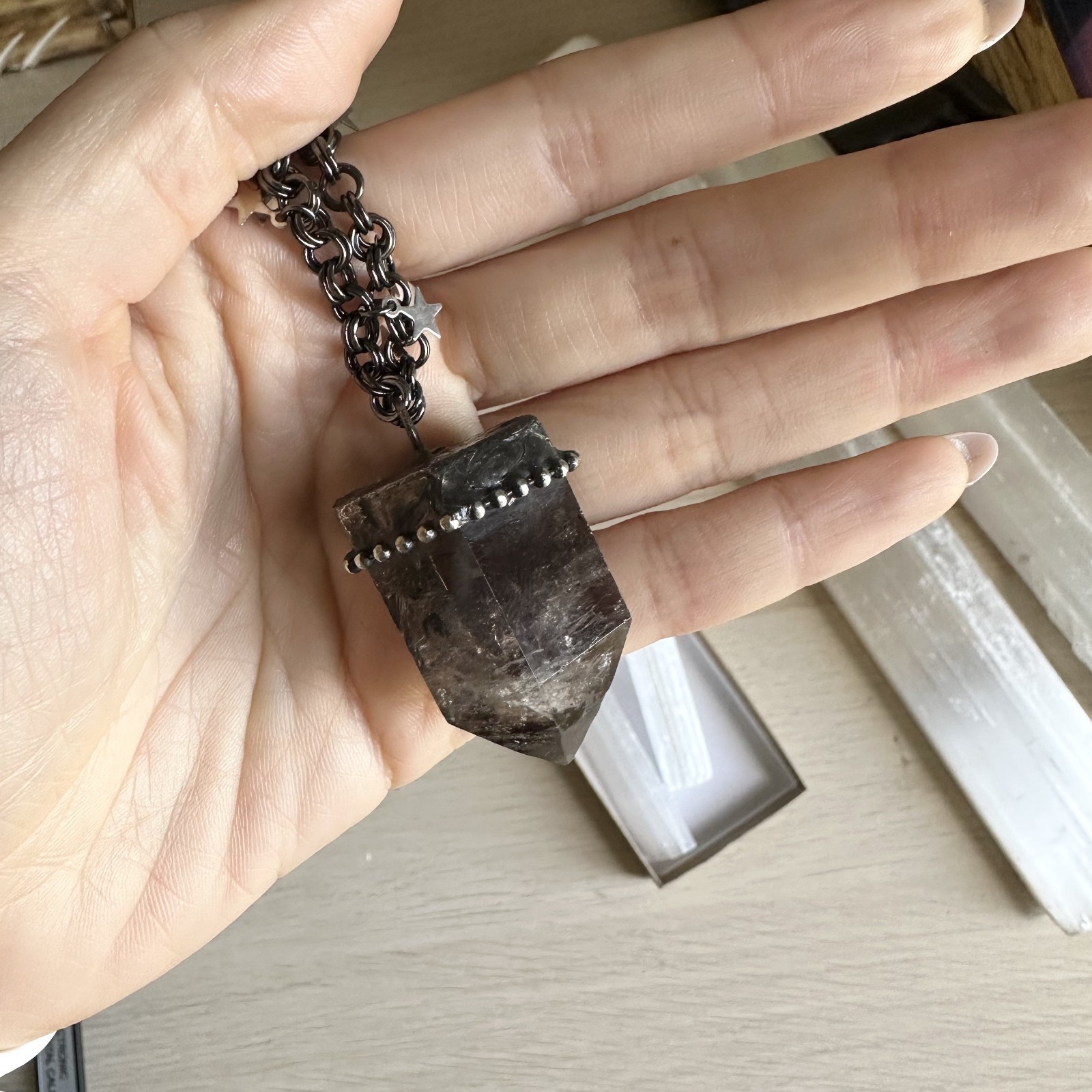 Smoke Quartz Brass Stetement Necklace- New with no tag