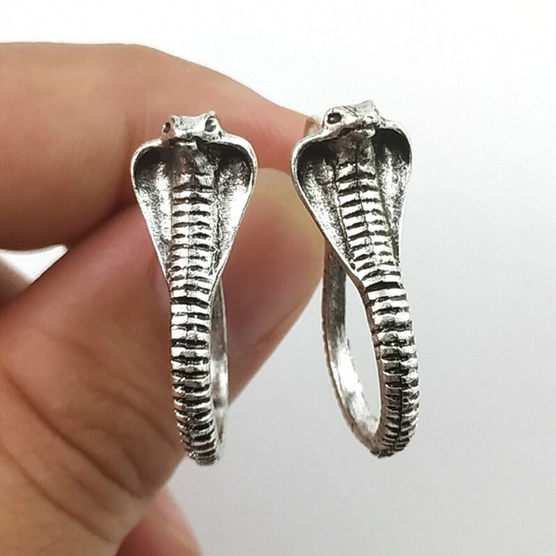 Elegant Silver King Cobra Snake Earrings, Fashion Jewelry Charm Hook Earrings