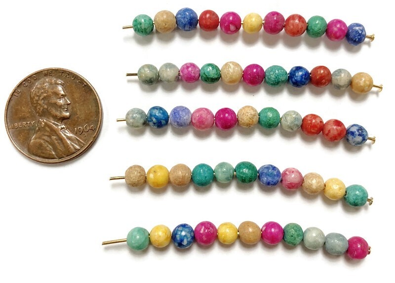 500+pcs Vintage Genuine Fossil Dyed Mixed Color 4mm. Round Gemstone Beads 5255