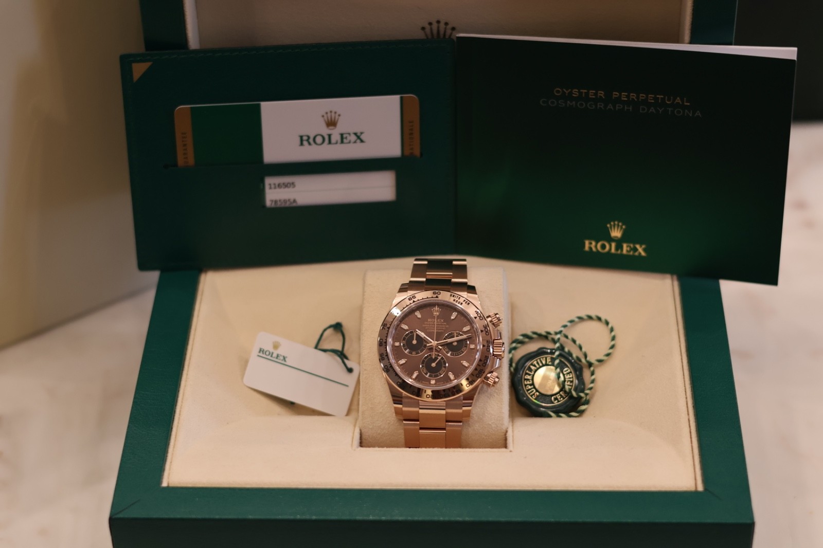 Rolex Cosmograph Daytona Rose Gold Chocolate Mint Condition full set 116505