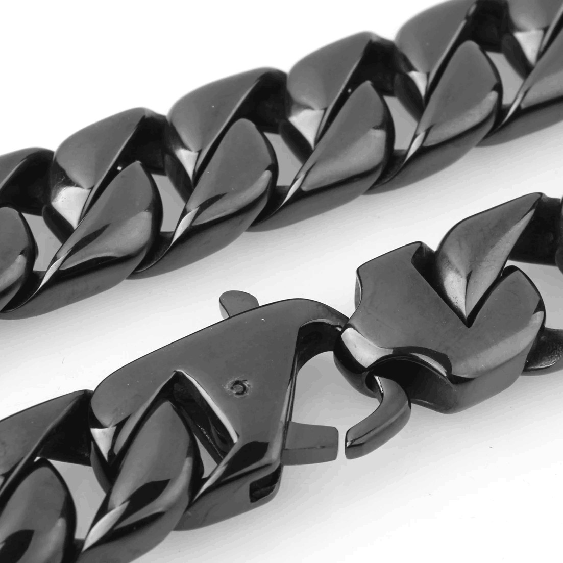 15mm 16-40″ Black Stainless Steel Cuban Link Chain Necklace for Men Jewelry Gift