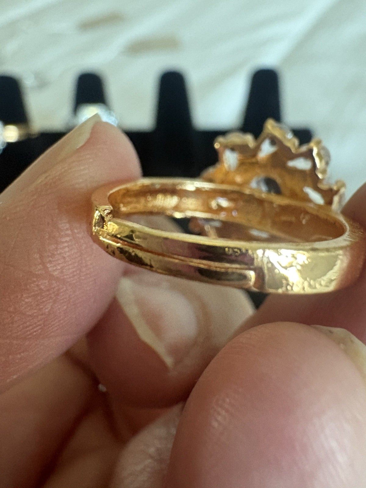 GoldTone Clear Crystal Cluster Flower Cocktail Ring Size 7 Adjustable