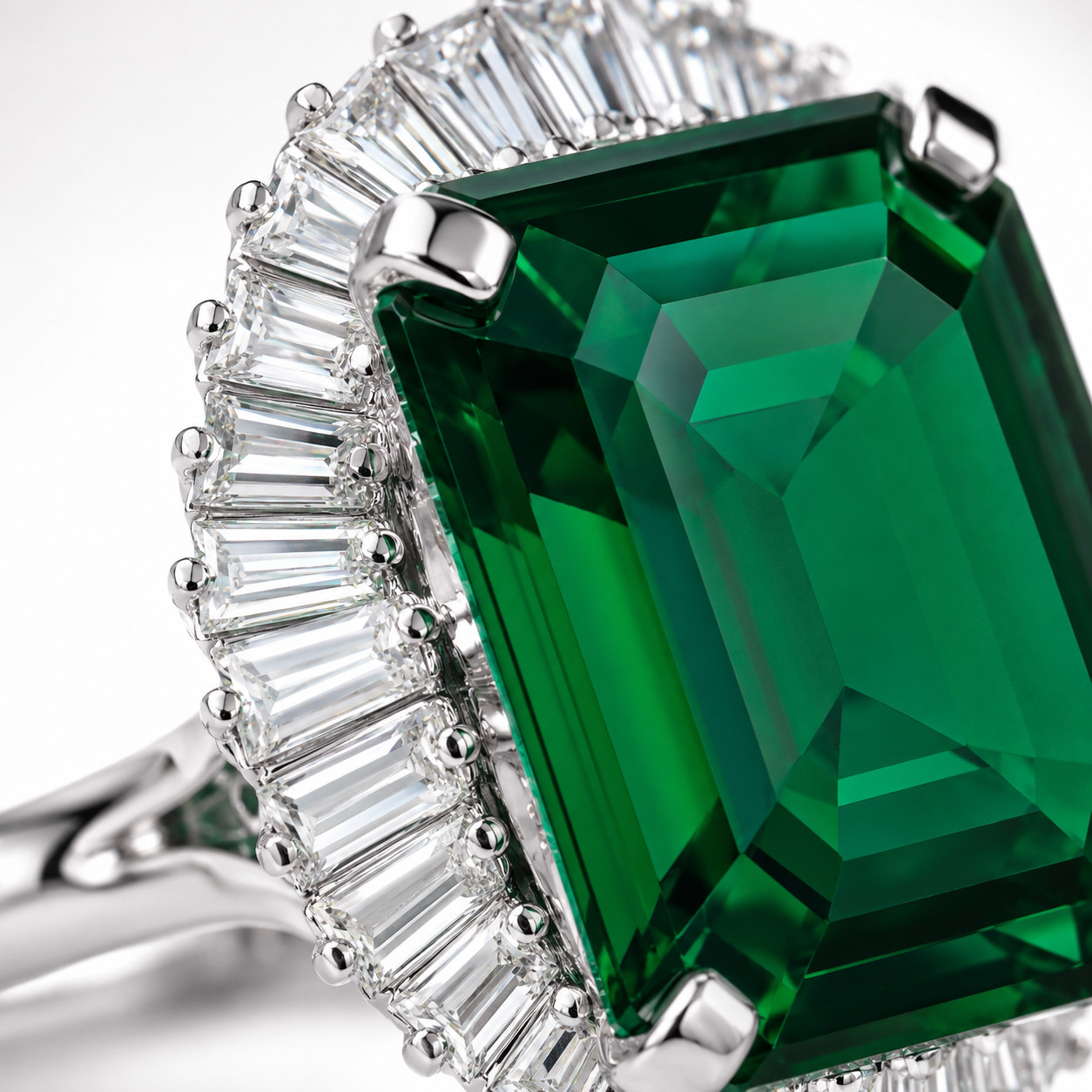 Big Pine Green 13.37CT Emerald & Lab-Created White Diamonds Art deco silver Ring