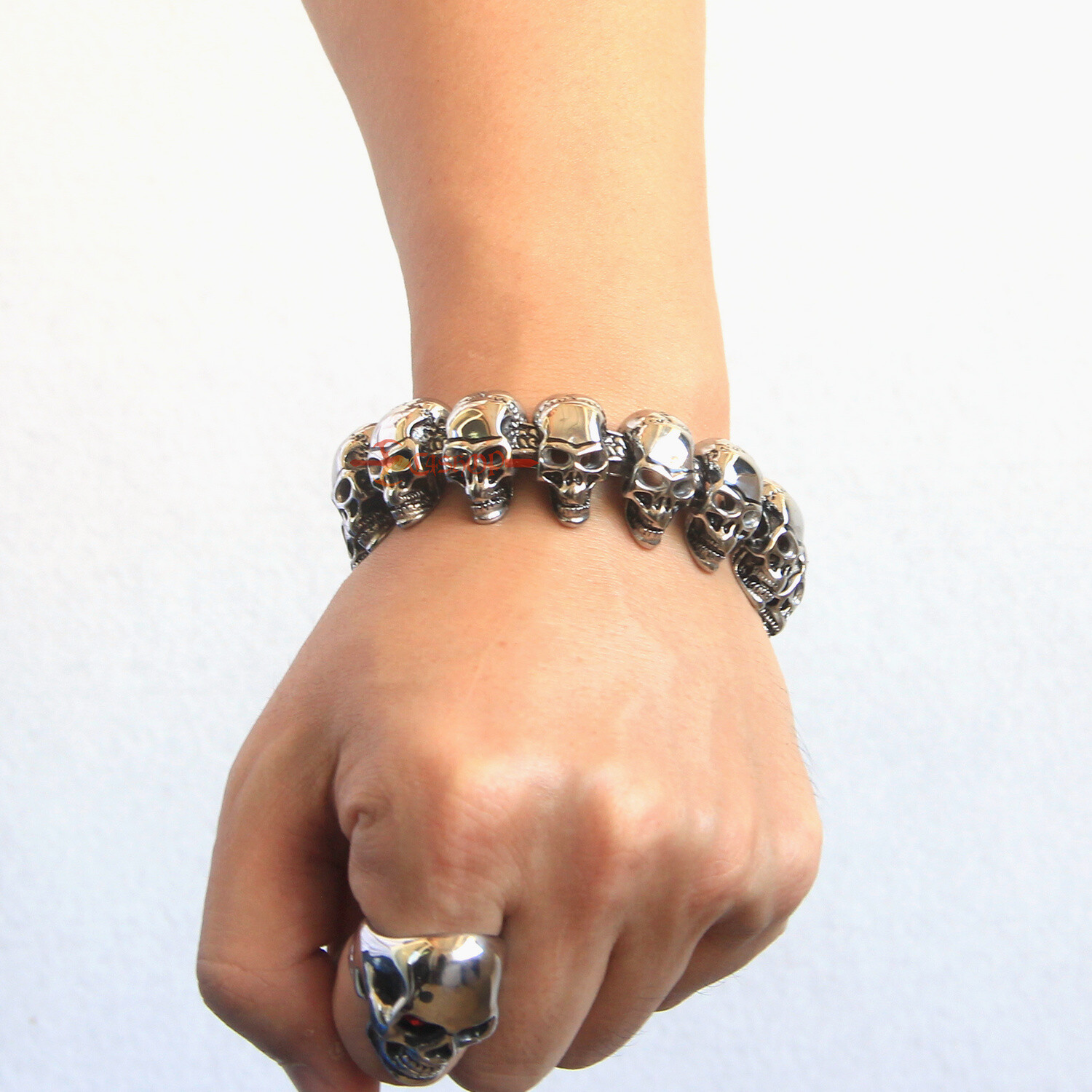 Men’s Heavy 316L Stainless Steel Skull Head Chain Necklace Gothic Biker Bracelet