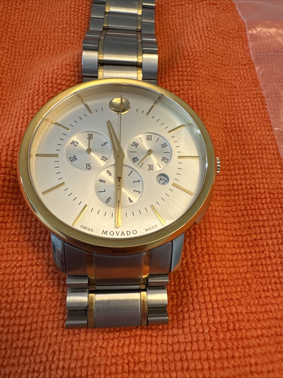 Mens Movado TC Chronograph 44mm Two-Tone Watch 0607150 Box Links COA