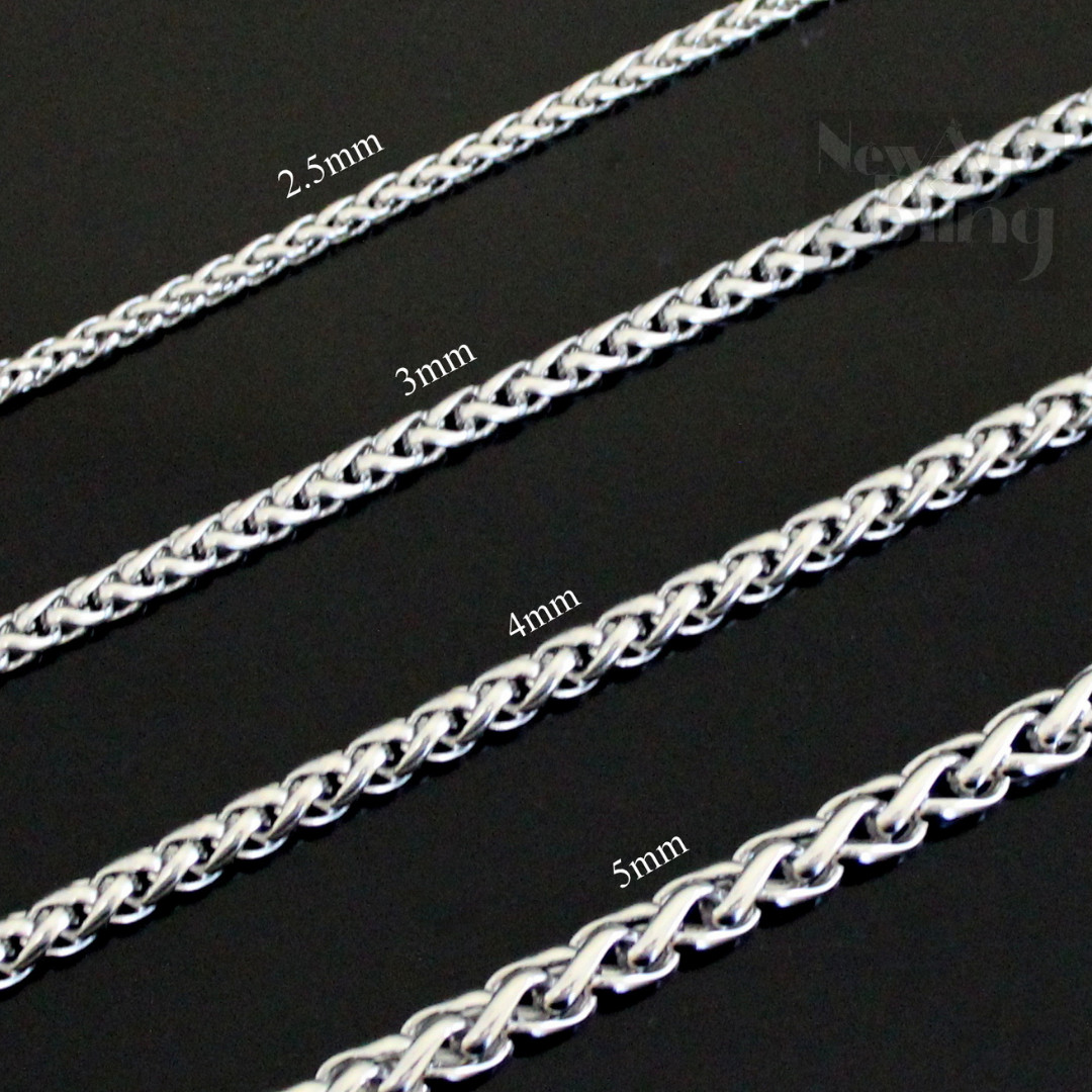 Stainless Steel Keel Wheat Braided Chain Bracelet Necklace Men Women 16″-26″