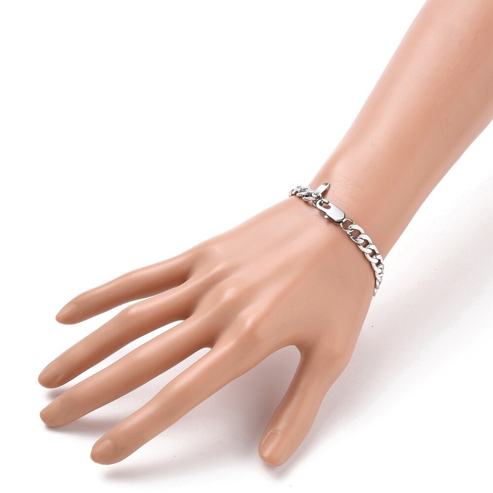 7MM Silver Stainless Steel Curb Cuban Link Chain Bracelet Unisex Women Men Z164