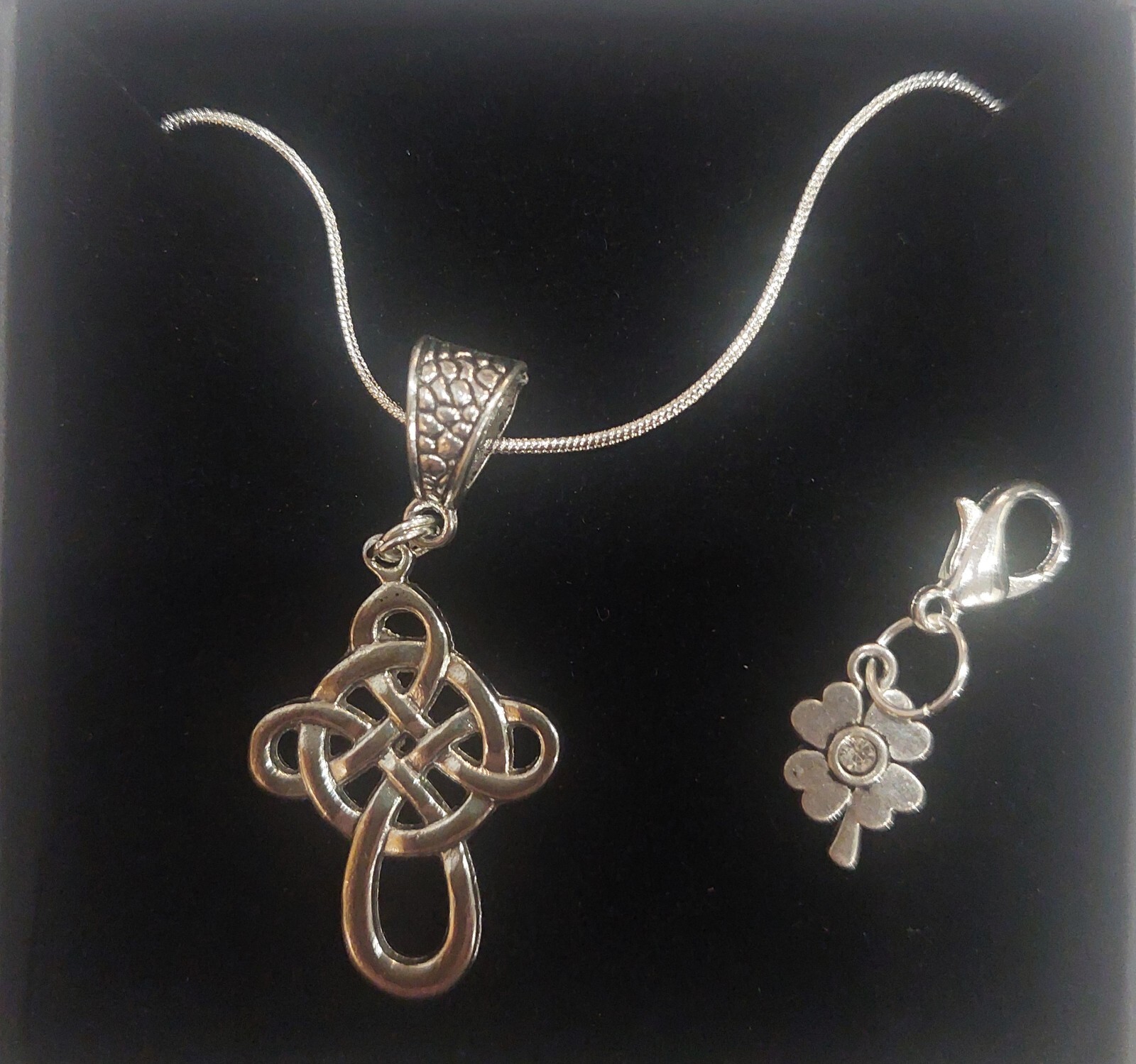 Sterling Silver 22 Inch Chain with Celtic Cross Pendant and Shamrock Purse Clip