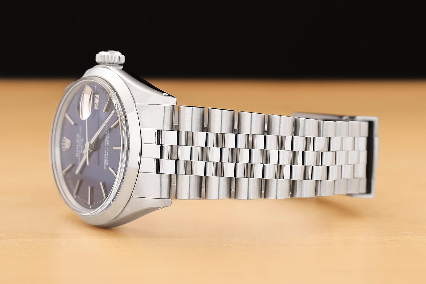ROLEX MENS OYSTER PERPETUAL DATE 1500 34MM BLUE DIAL STEEL JUBILEE WATCH