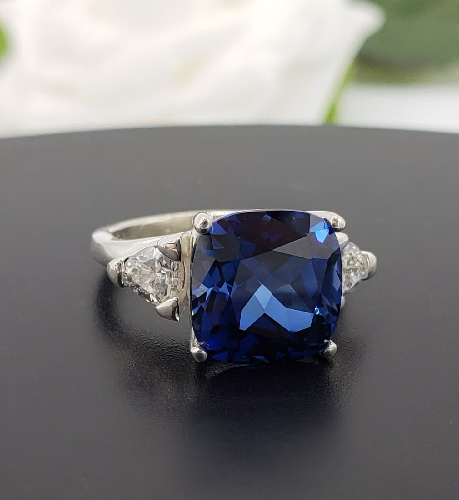 7.5 Ct Cushion Cut Natural Sapphire Diamond Wedding Bridal Ring 14K White Gold