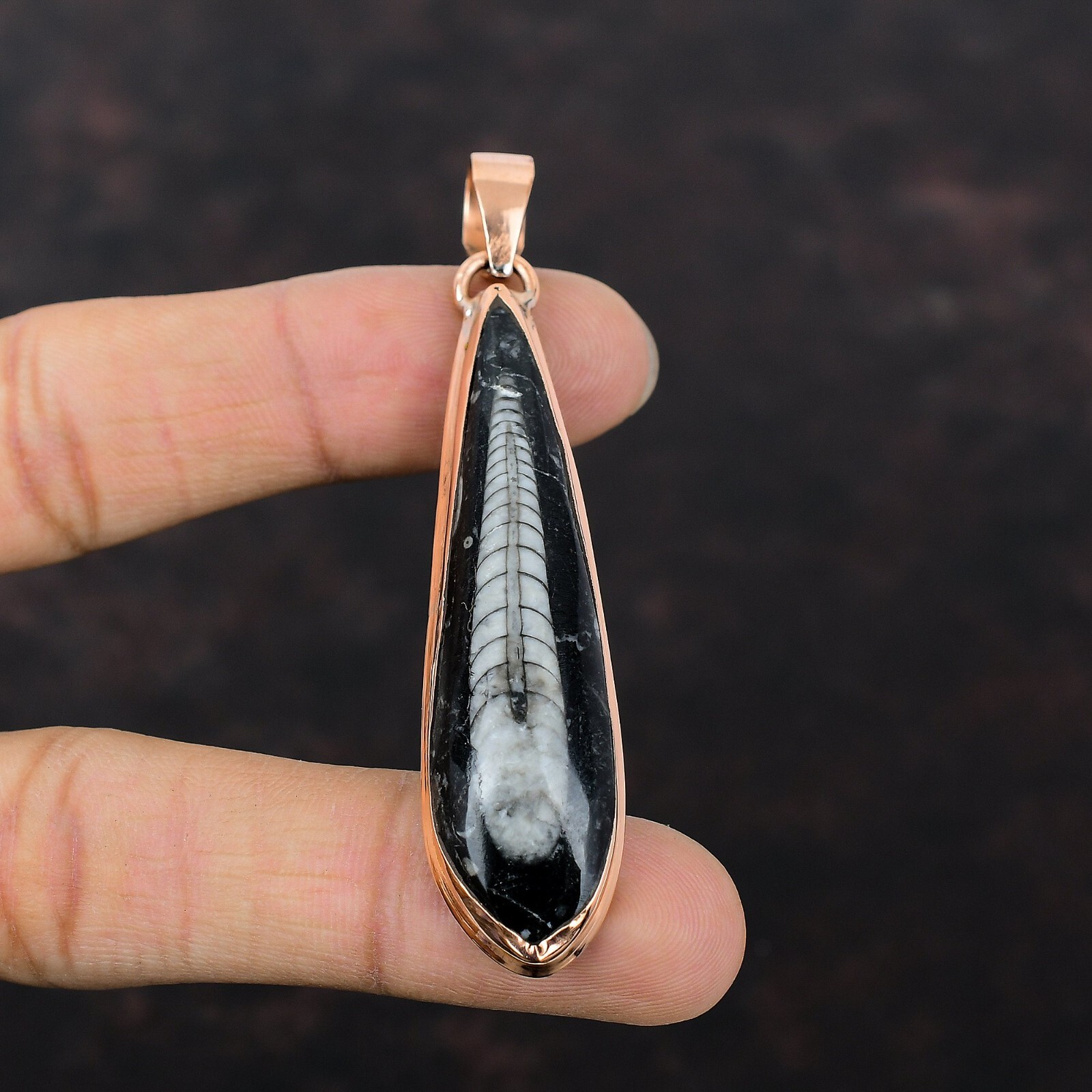 Orthoceras Fossil Pendant Copper Pendant Handmade Gemstone Jewelry Gift For Him