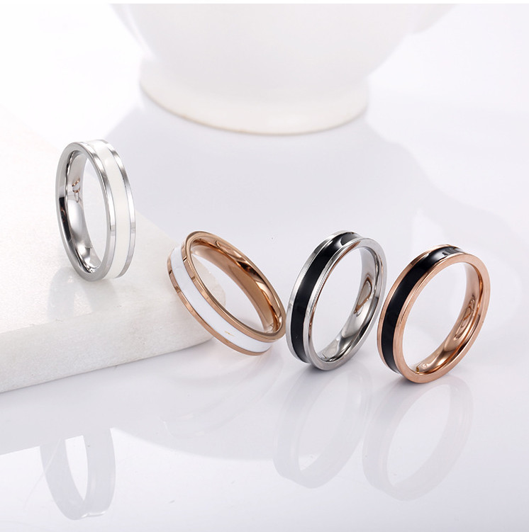 4mm Silver Rose Gold Plated Stainless Steel Enamel Stackable Ring Wedding Band