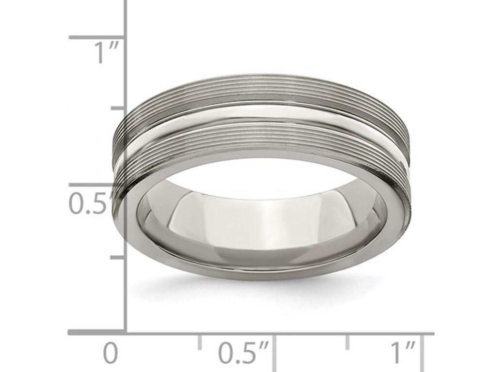 Mens Titanium Brushed Groove Band Ring (7mm)