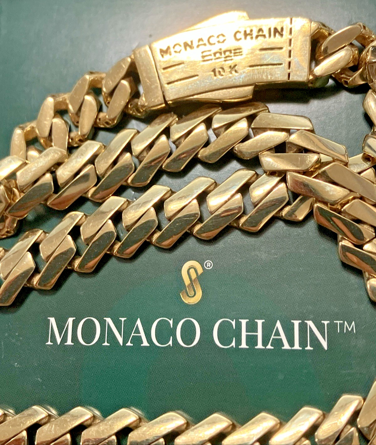 10kt Real Gold Monaco Edge Cuban Chain 9mm CZ Lock 23.5grams 18.5” New With tag.