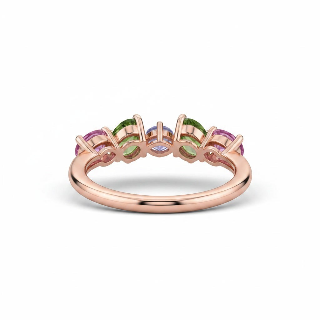 Multicolor Tourmaline Geometric Band Ring 925 Sterling Silver Platinum Plated