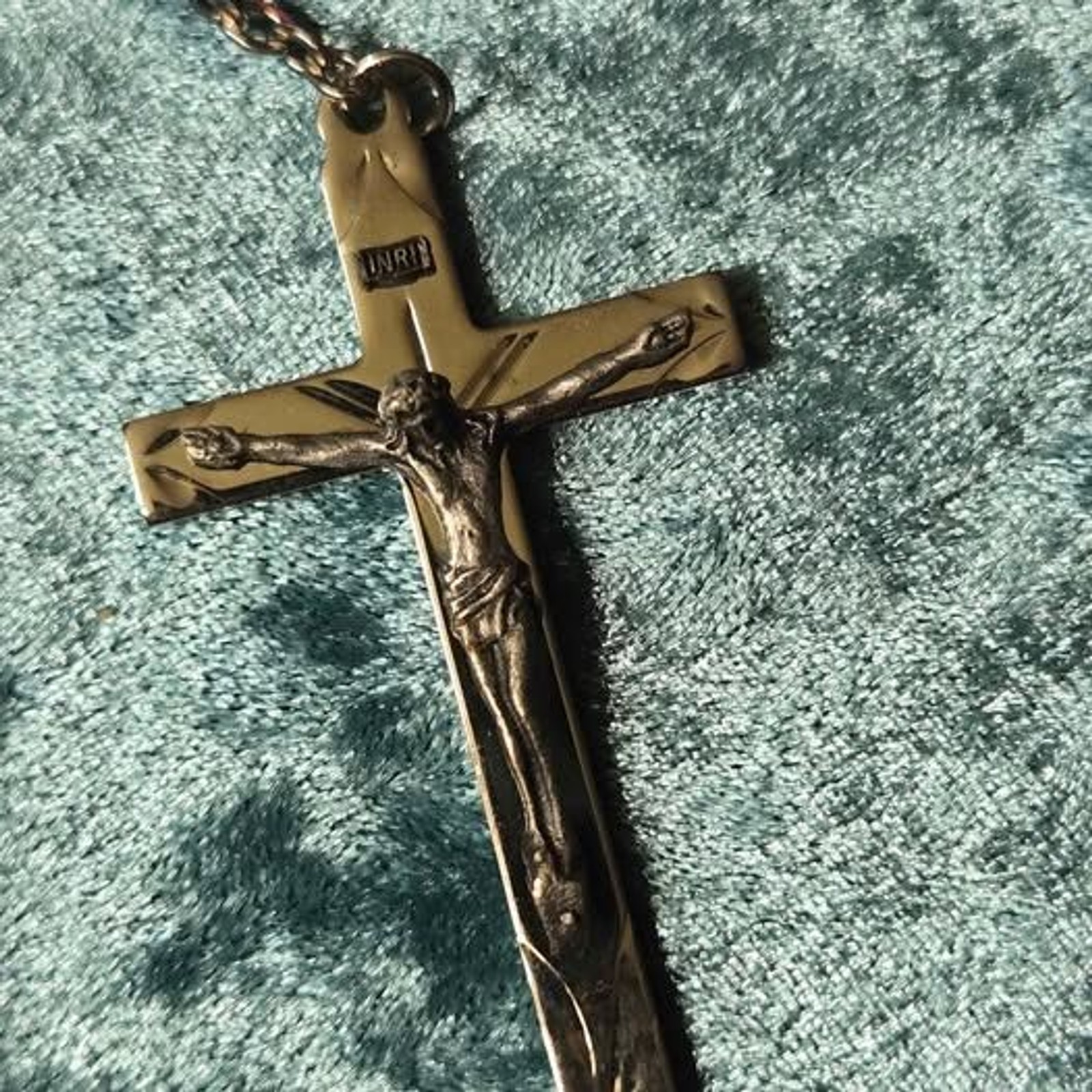 Rosary Wood Beads Silver Colored Cross