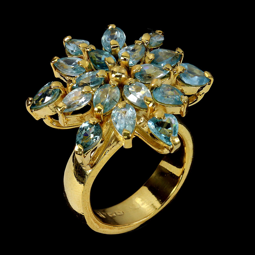 Valentine 925 Silver Ring Pear Blue Zircon Handmade Gemstone Jewelry Size 7.5