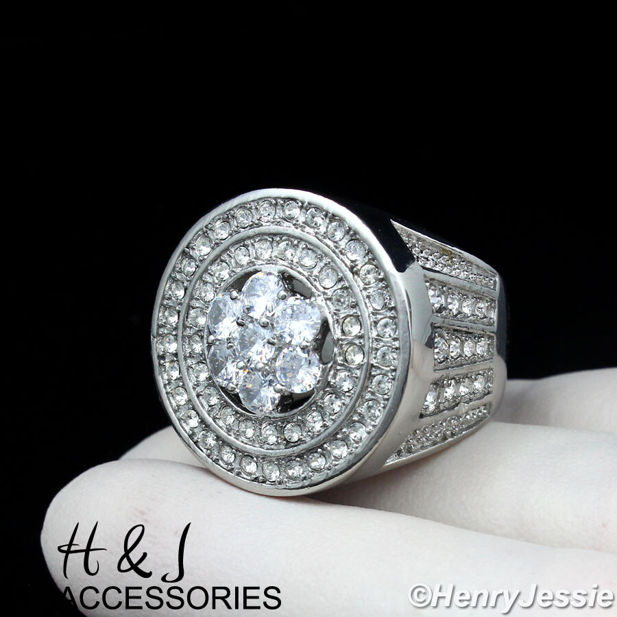 MEN’s Stainless Steel BLING CZ Silver 25mm BIG Round Ring Size 8-13*AR140
