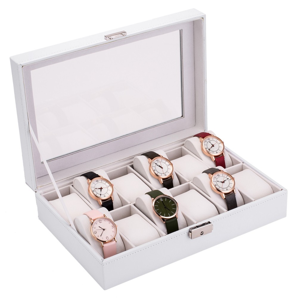 US Stock Watch Box 12 Slots Watch Case for Men Women Leather Watch