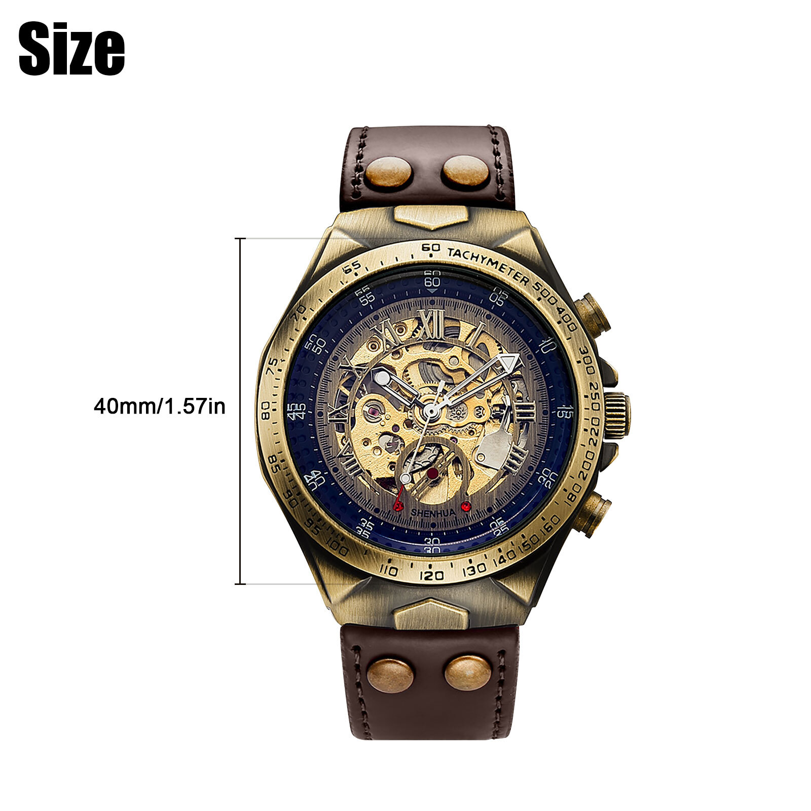 Luxury Men’s Automatic Mechanical Wrist Watch Leather Strap Retro Skeleton Dial