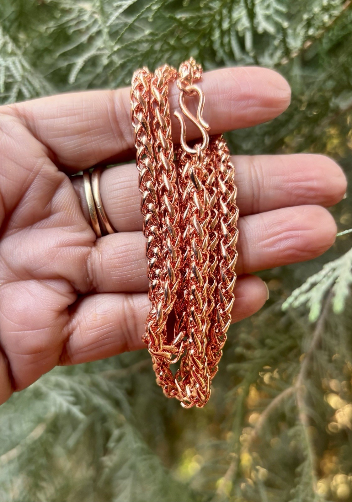 28 inch Pure Copper Spiga Braided Chain Necklace, Healing Copper Jewelry