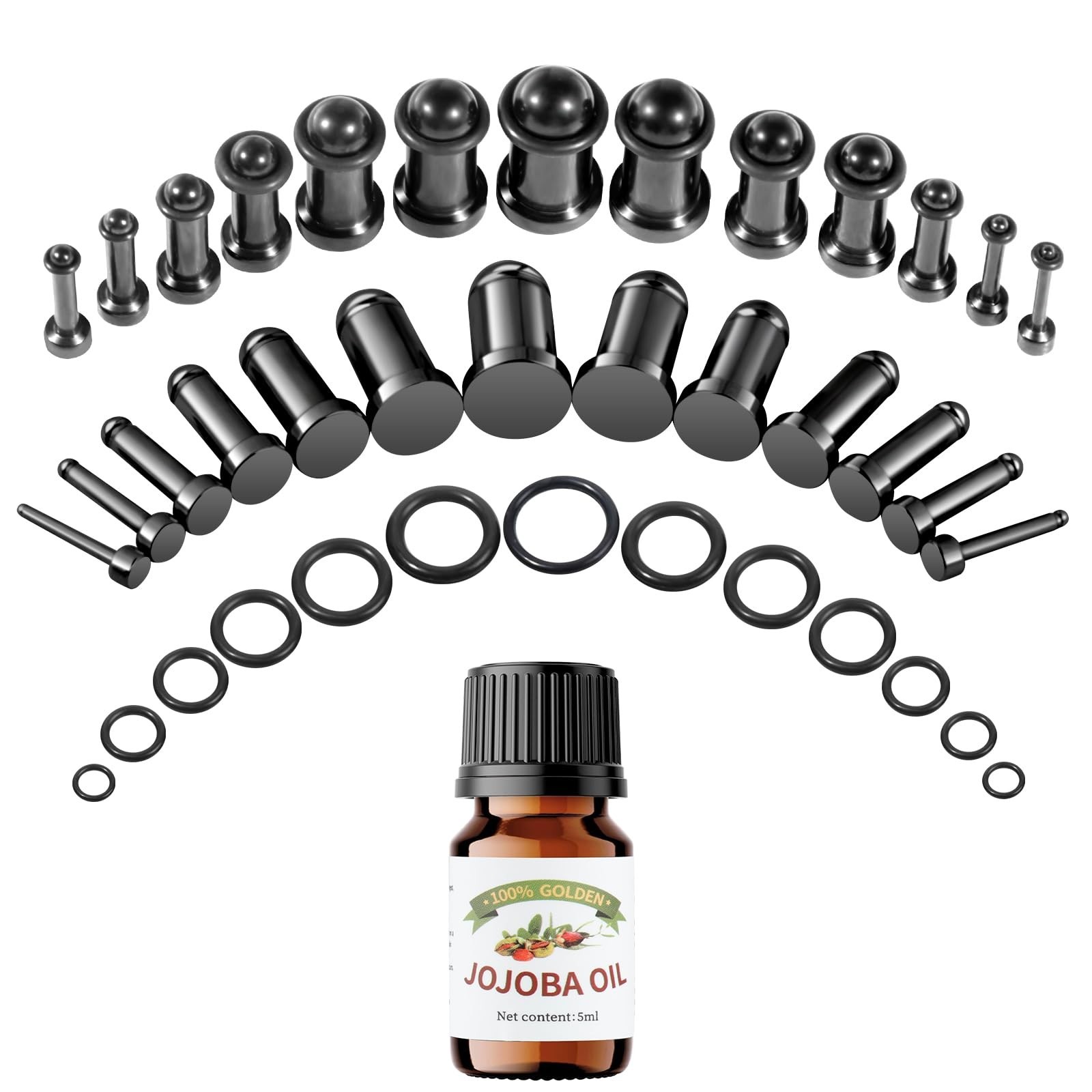 12-26Pcs Ear Stretching Kit 1-12mm Plugs & O-Rings, Stainless Steel Expander, Af