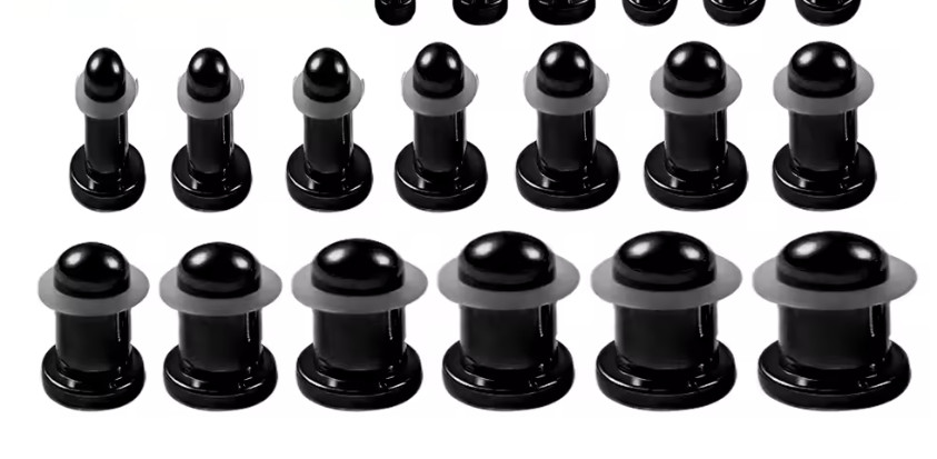 1x 6.5-10mm Mirror Black Bullet Cylinder Ear Plug Tunnel Piercing Expander Taper