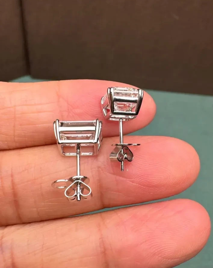 4 Ct Emerald-Cut E/VS1 Lab Grown Diamond Solitaire Stud Earrings 14K White Gold