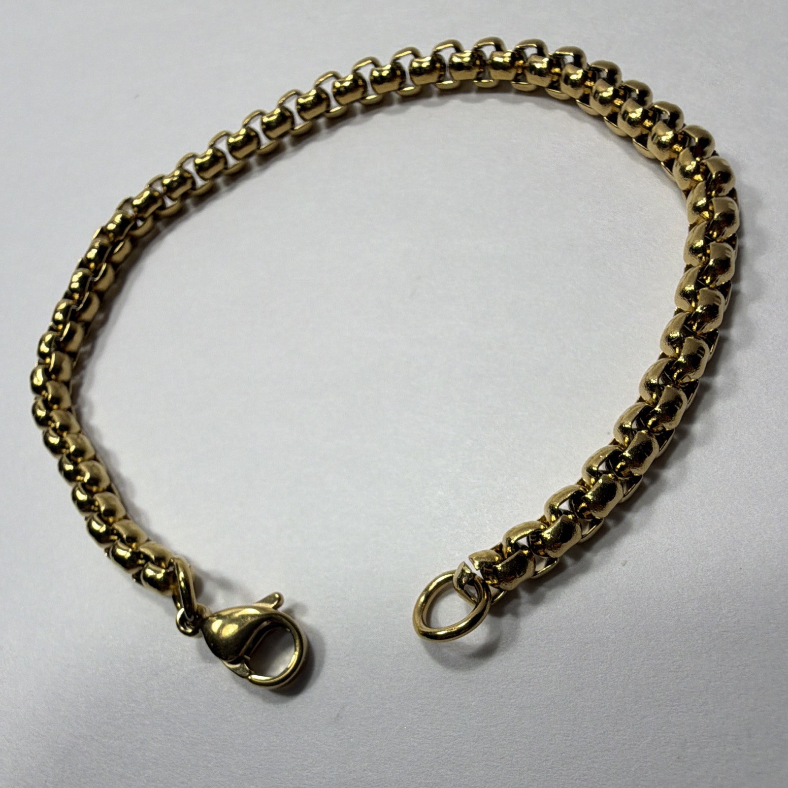 7″ Gold Tone Stainless Steel Box Chain Bracelet 3mm Men Women Unisex Jewelry
