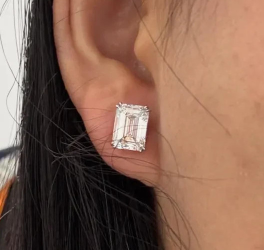 4 Ct Emerald-Cut E/VS1 Lab Grown Diamond Solitaire Stud Earrings 14K White Gold