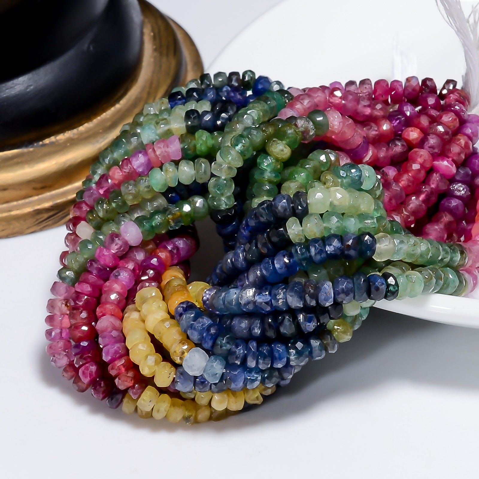 Natural Multi Sapphire Gemstone Rondelle Faceted Beads 4X4X3 mm Strand 8″ AB-957