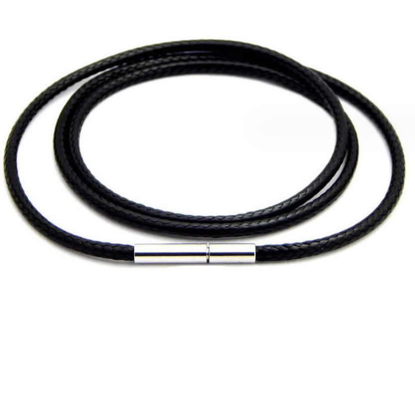 1.5mm Black Rope Leather Cord Chain Necklace Stainless Steel Clasp 14-32inch