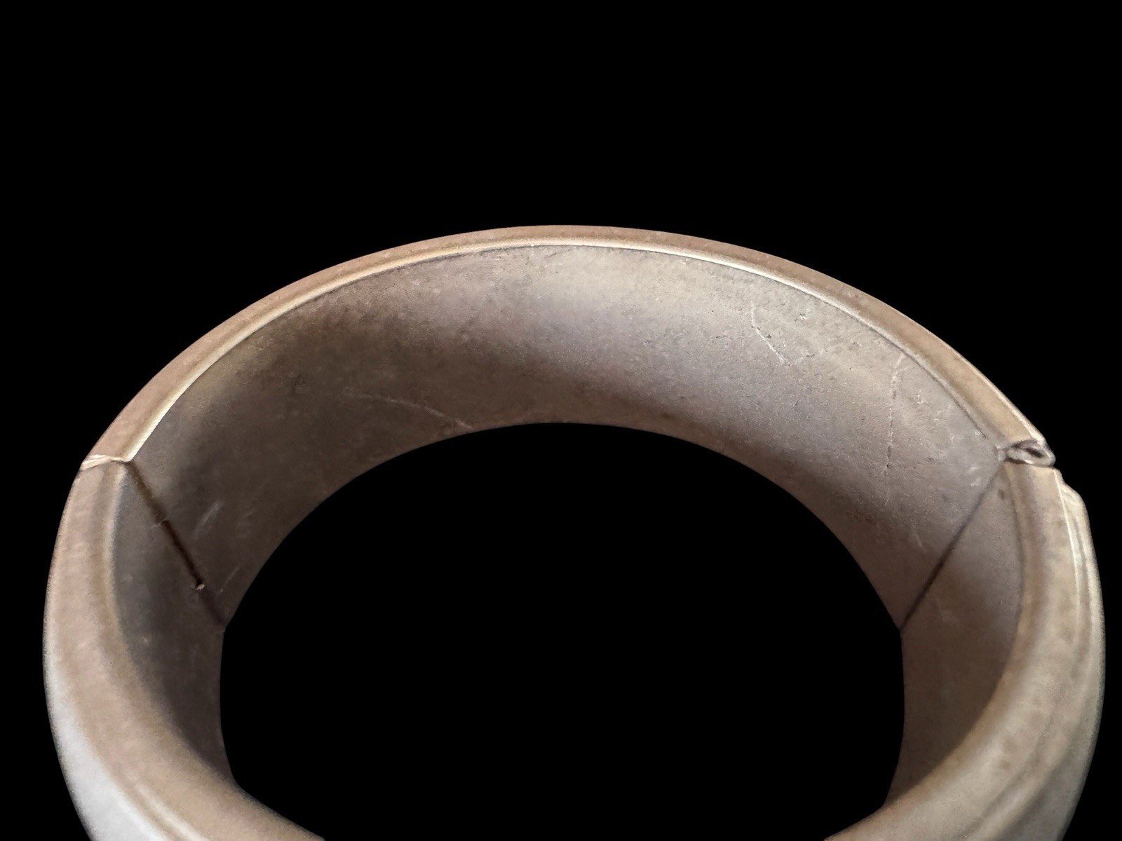 Vintage Gold Tone Wide Hinged Clamper Bracelet Brushed Satin Finish Mid Century