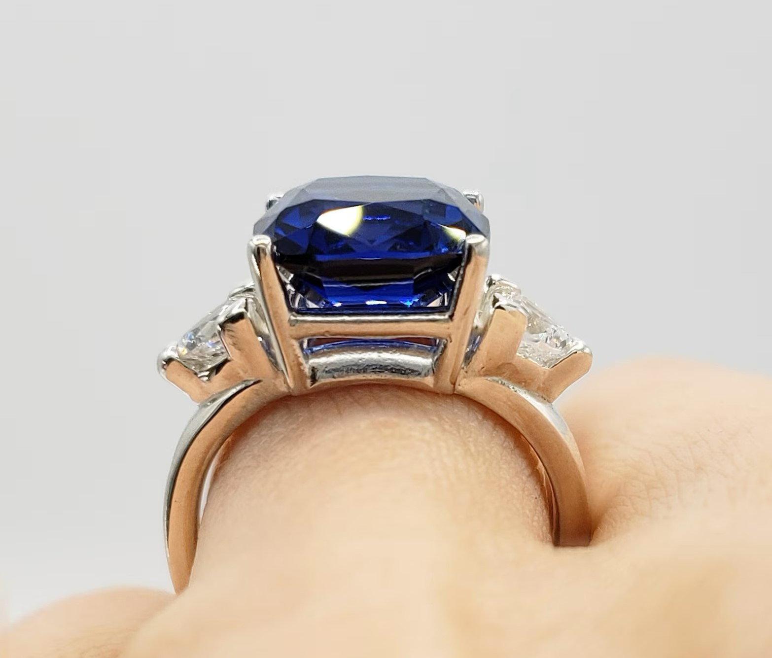 7.5 Ct Cushion Cut Natural Sapphire Diamond Wedding Bridal Ring 14K White Gold