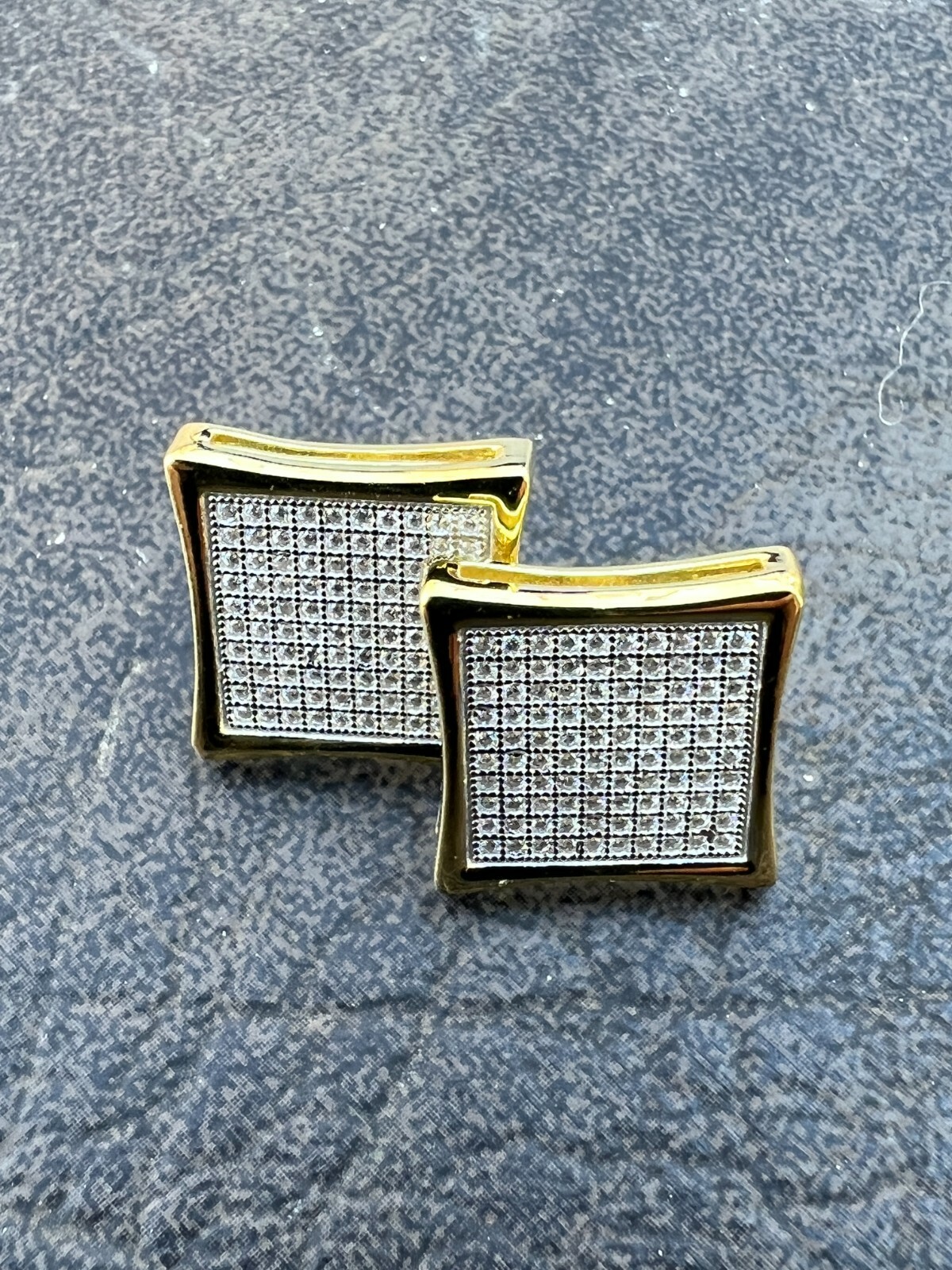 Square Kite Earrings Iced CZ Hip Hop Mens Ladies 4mm-18mm 14k Gold Plated