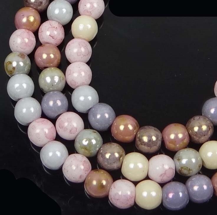 50 Czech Glass Round Beads – Opaque Luster Mix 4mm