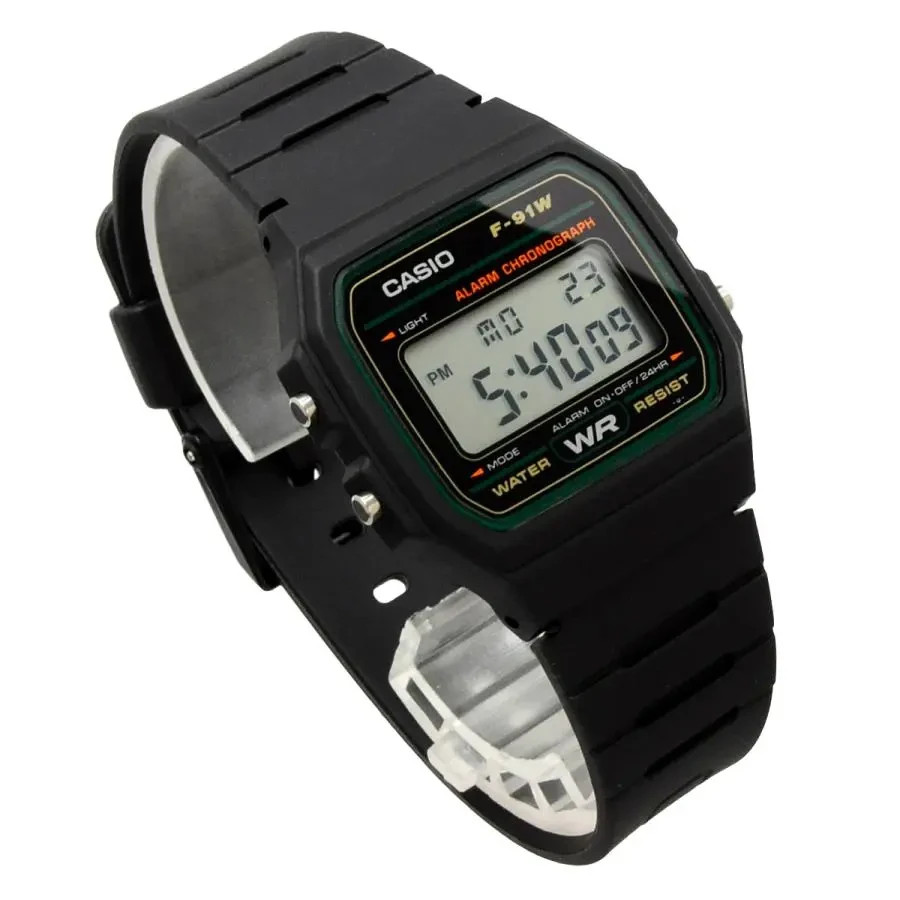 Casio F-91W-3 Digital 30M WR Green Trim Alarm LED Backlight Stopwatch Resin
