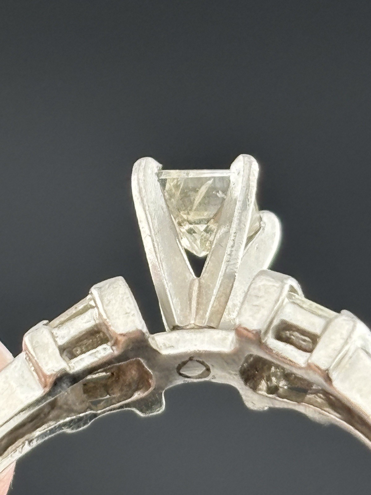 Estate 950 Platinum Princess Cut Diamond Engagement Ring w Tapered Baguette sz 7