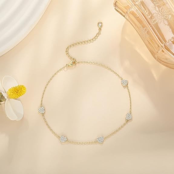 Anklets for Women Waterproof 14K Gold Plated Cz Beach Ankle Bracelets Dainty Sum