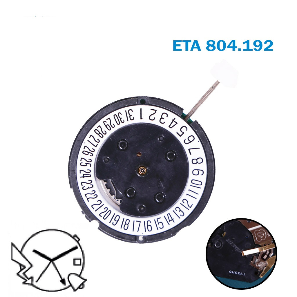 ETA 804.192 GUCCI-1 Swiss Movement White Date At 6-3Hands-with one stem .