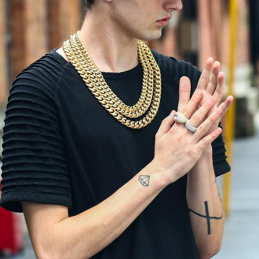 Real 14K/18K Gold Plated PVD Solid Miami Cuban Link Chain Bracelet Set 4mm-14mm