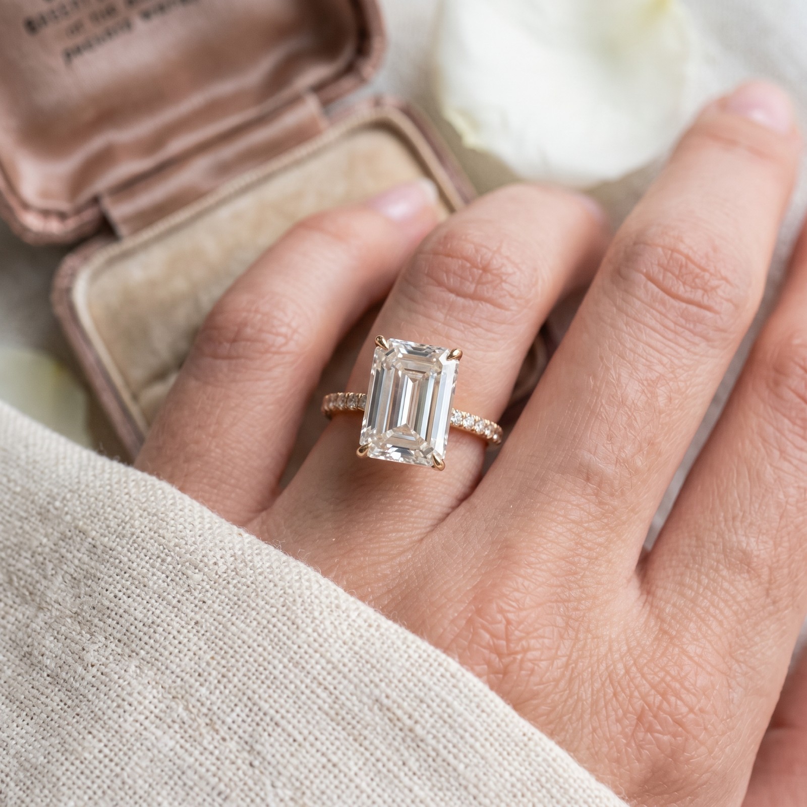 Stunning 5 Ct Emerald Cut Moissanite Engagement Ring – 14K/18K Gold Plated