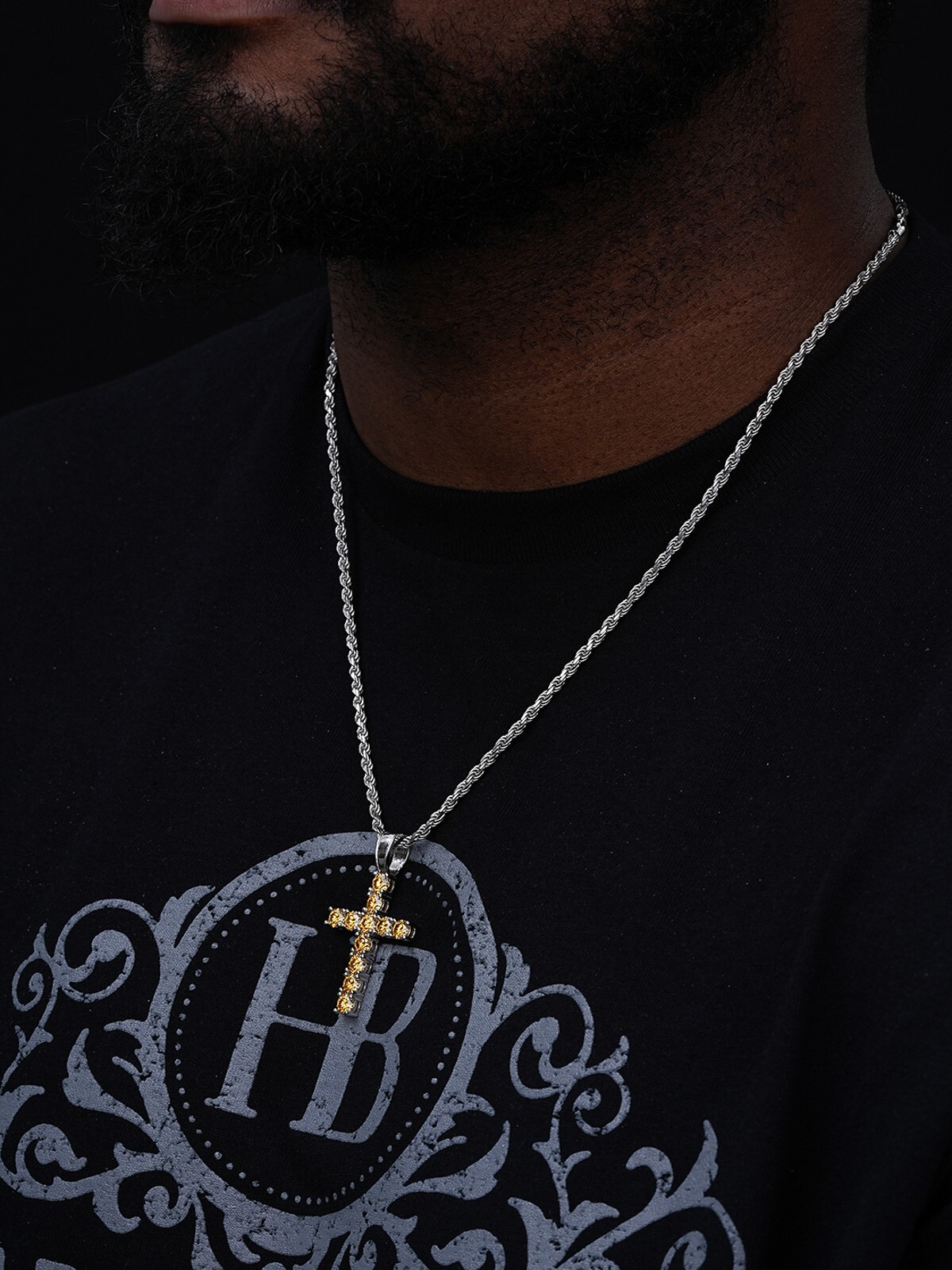 Yellow Canary MOISSANITE Real 925 Silver Cross Iced Pendant Necklace Hip Hop