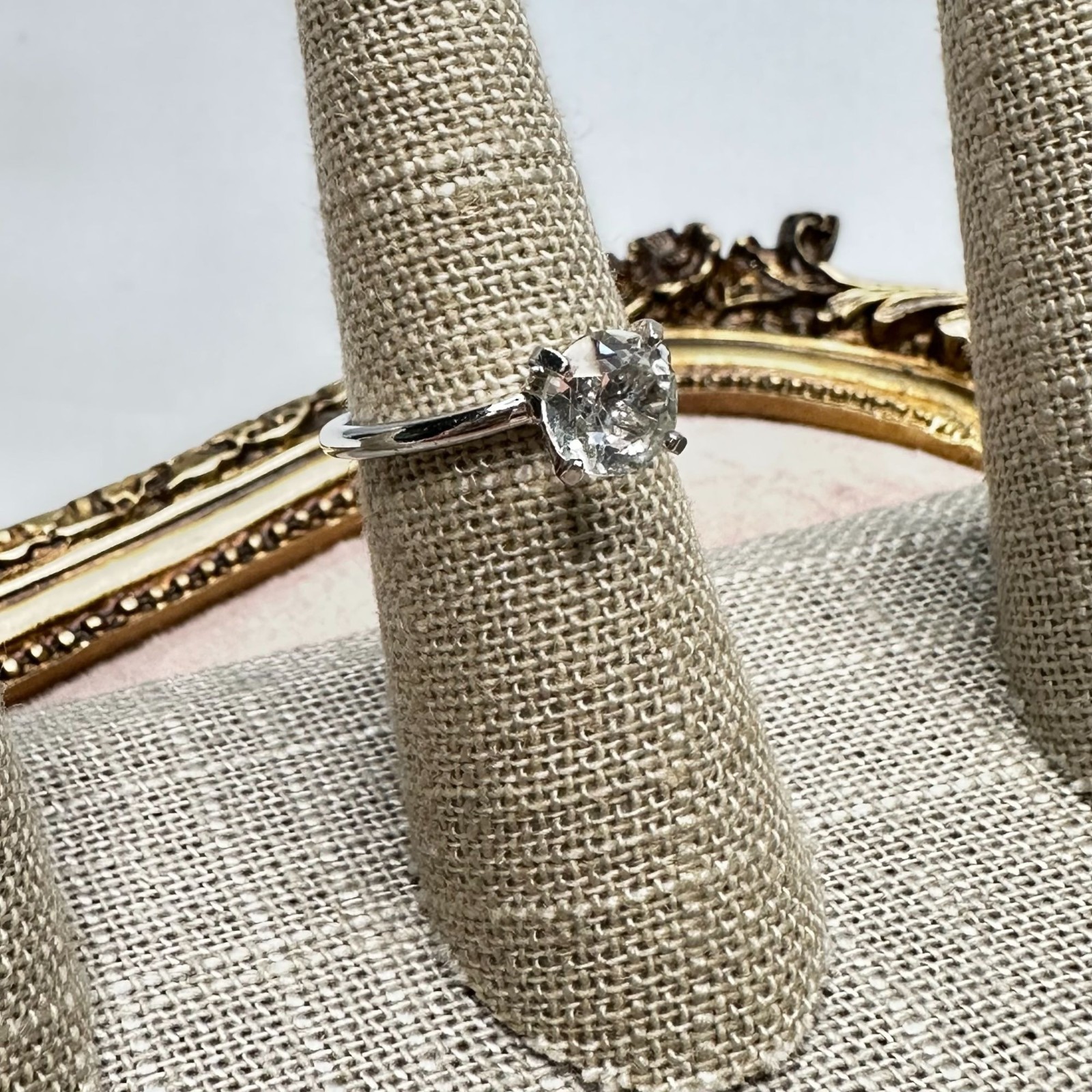 Classic Round Brilliant Solitaire Ring Silver Tone Faux Diamond Minimalist Sz 7
