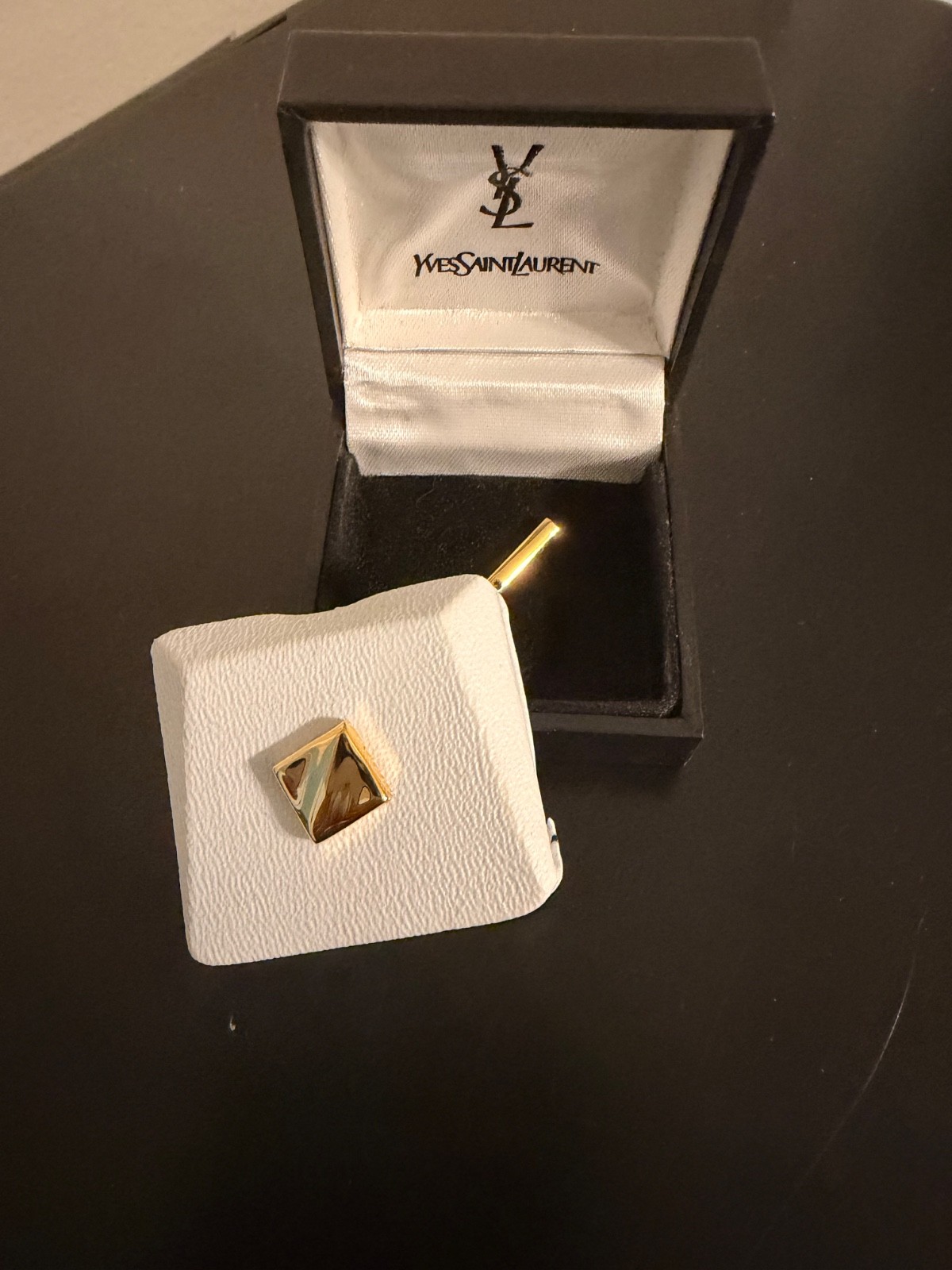 Vintage YSL Gold Tie Pin with Original Box