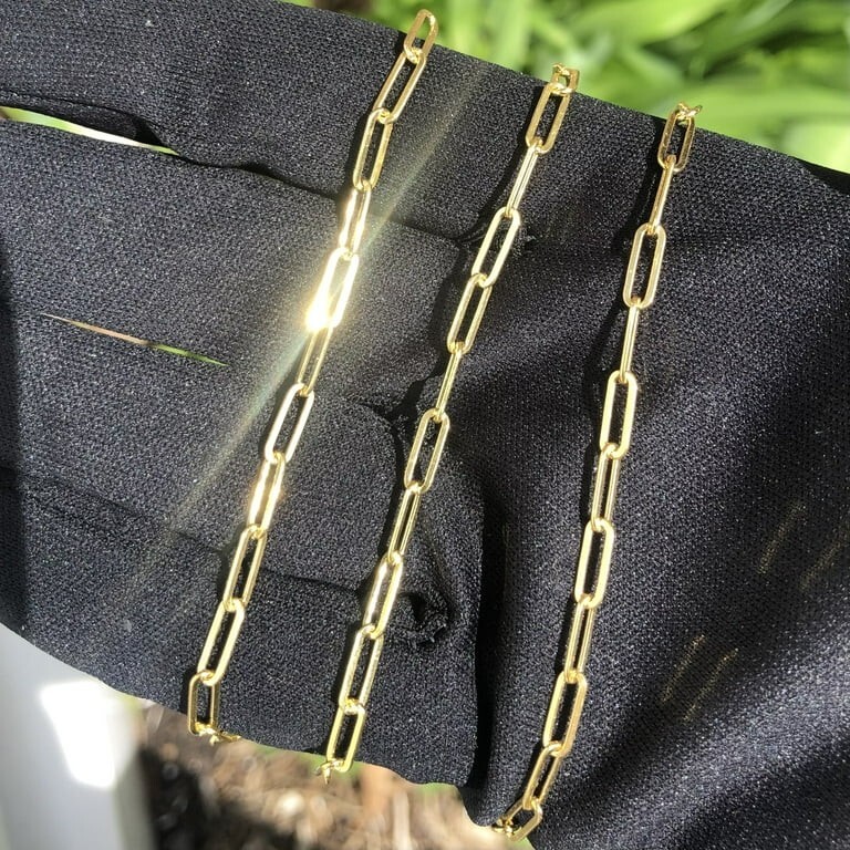 Real Genuine Solid 1/20 14K Yellow Gold Paperclip Bracelet 2 mm 7 Inch Women Men