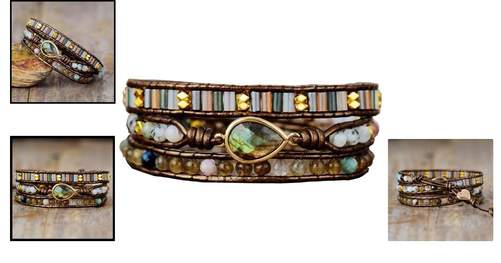 Unique Multi-Color Beaded Wrap Bracelet – Adjustable Turquoise Gemstone Style