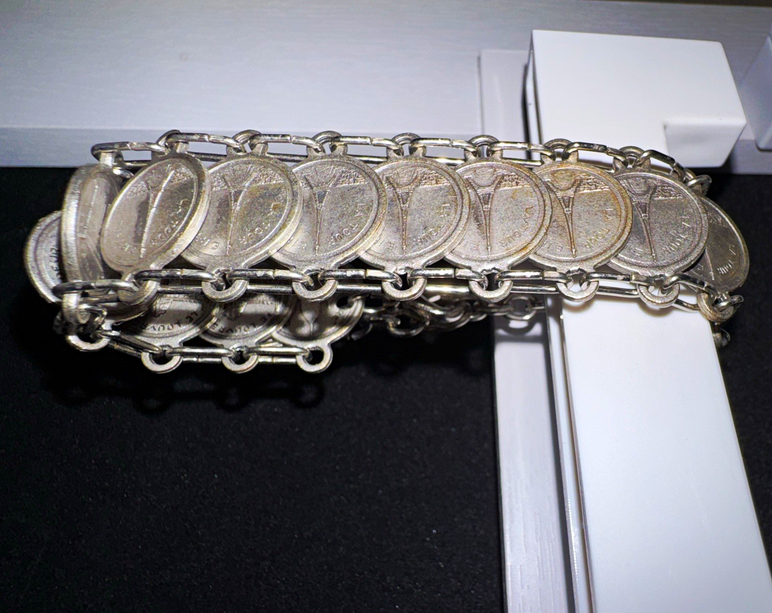 Paris France Travel Coin Charm Bar Link Chain Bracelet, Silver Tone Lobster