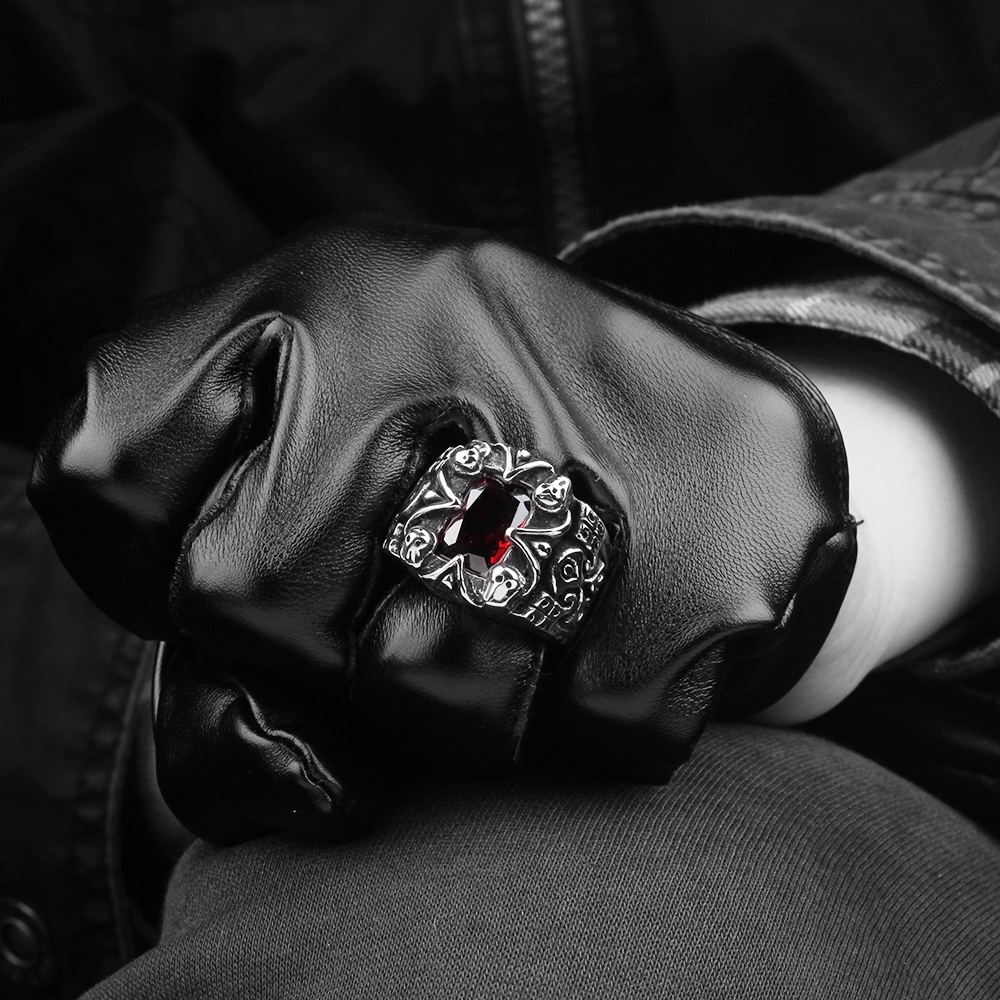 Stainless Steel Gothic Biker Tribal Ring Black Red Men’s UnIsex B202