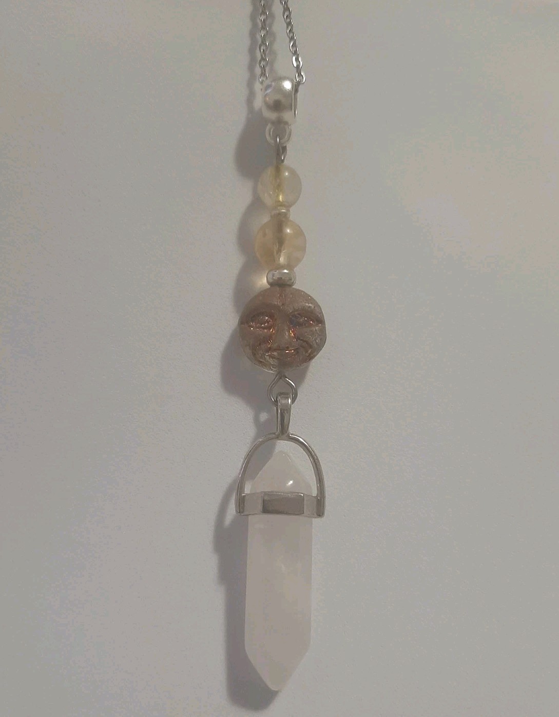 Genuine Milky CLEAR QUARTZ DT Crystal Point CITRINE Bead Glass Moon Face Pendant